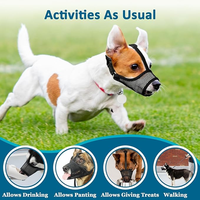 LUCKYPAW Dog Muzzle, Mesh Muzzle for Large Medium Small Dogs, Soft Dog Muzzle to Prevent Biting Chewing Excessive Barking with Adjustable Head Strap, Perfect for Vet Visit (Black, XXL)