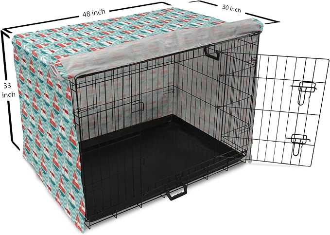 Lunarable Sail Boat Dog Crate Cover, Chevron Zigzag Lines Wavy Ocean Ships Abstract Geometric Summer Season, Easy to Use Pet Kennel Cover for Medium Large Dogs, 48 Inch, Teal Dark Coral White