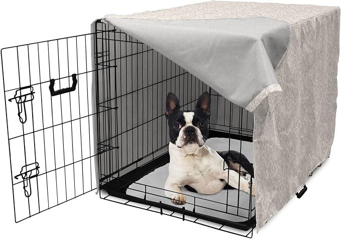 Lunarable Cream Dog Crate Cover, Old Lace Design with Soothing Color Scheme Vintage Style Classical Inspired Image, Easy to Use Pet Kennel Cover for Small Dogs Puppies Kittens, 22 Inch, Cream Tan