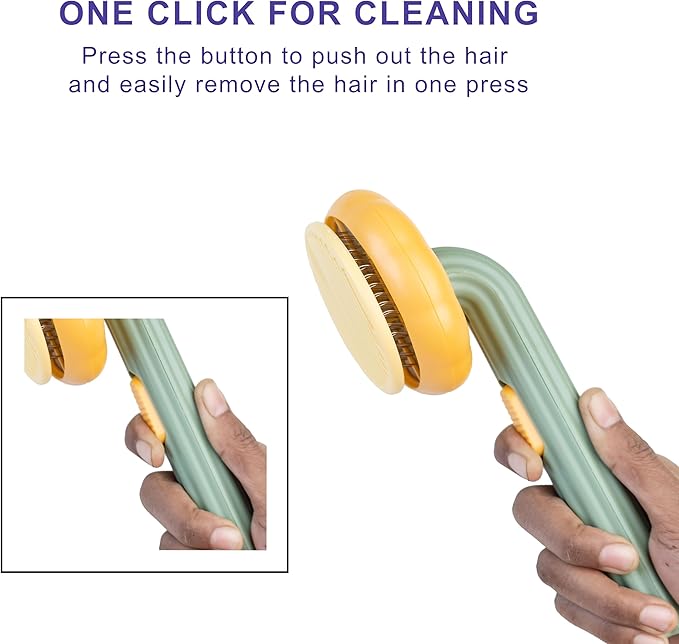 Self Cleaning Slicker Brush, Dog Cat Bunny Pet Grooming Shedding Brush - Easy to Remove Loose Undercoat, Pet Massaging Tool Suitable for Pets with Long or Short Hair (Orange & Green)
