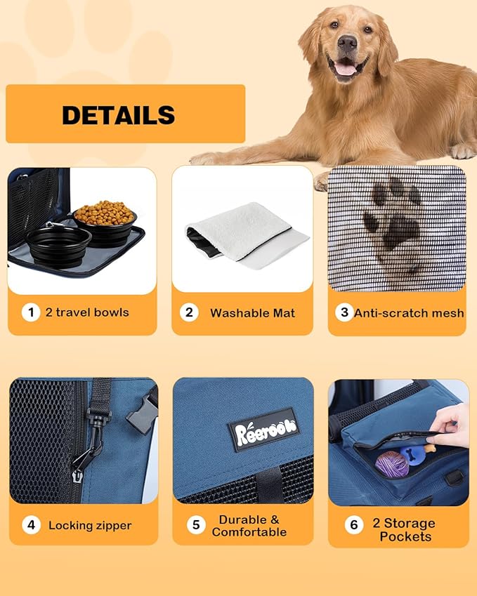 Extra Large Dog Crate with 2 Foldable Bowl, 32 Inch Collapsible Travel Dog Crate Kennel with Soft Blanket for Medium Dogs,Indoor & Outdoor (32" L x 23" W x 23" H, Navy)