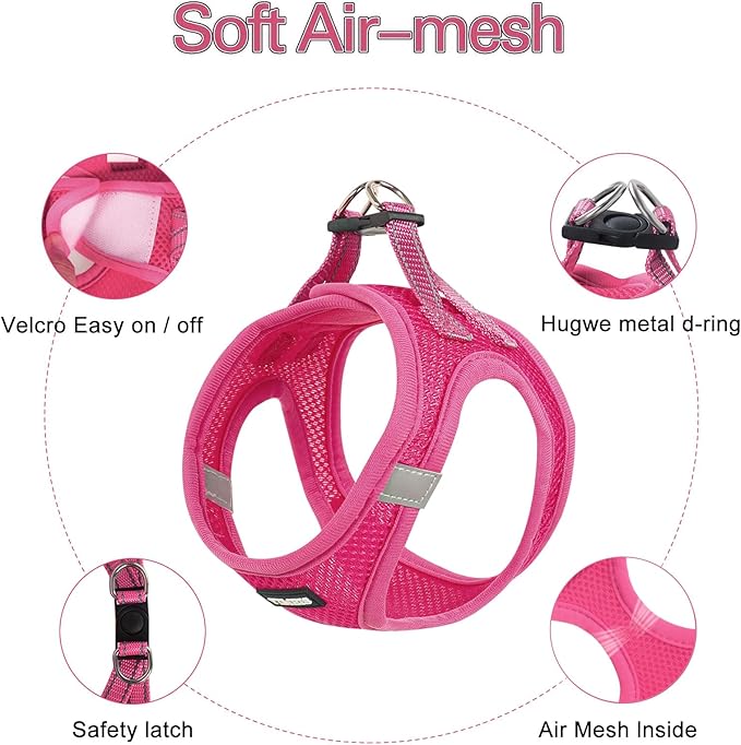Dog Harness for Small Dogs, Small Dog Harness and Leash Set, Honeycomb Grid, Reflective Lightweight Harness & Anti-Twist Pet Lead,Dog Harness(Multi Color, Size: XS-S-M) (XS, Rose red)