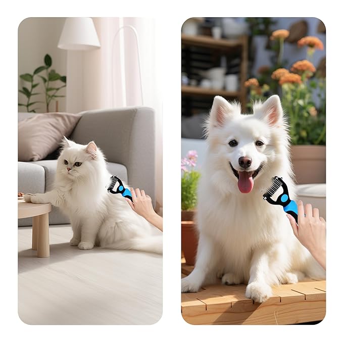Stainless Steel Pet Dematting Comb Double-sided Shedding Comb for Dogs and Cats, Pack of Black and Blue, Sold Individually