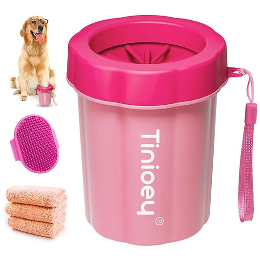 Dog Paw Cleaner for Medium Dogs (with 3 Absorbent Towels), Dog Paw Washer, Muddy Paw Cleaner, Pet Foot Cleaner (Medium, Red)