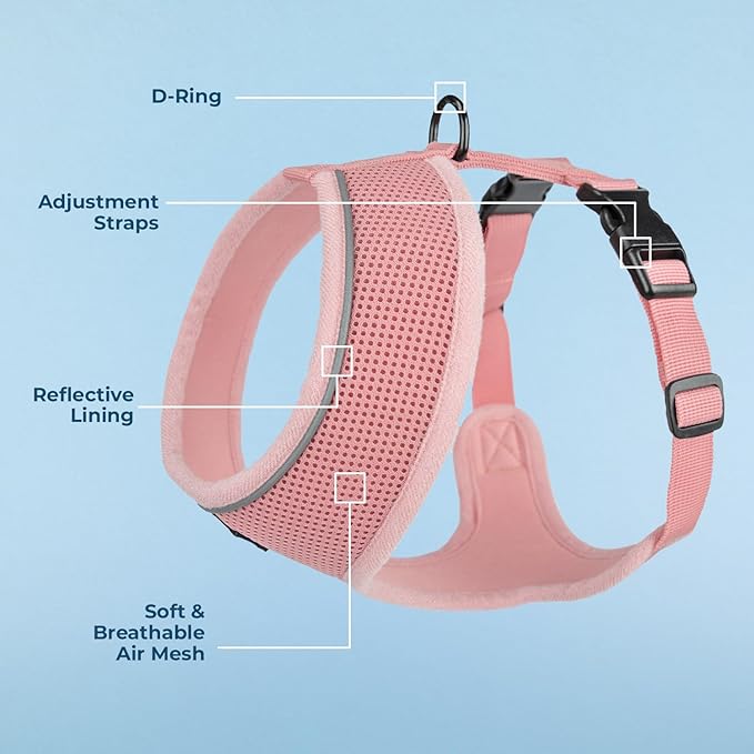 Voyager Aerolite No Pull Mesh Dog Harness with Lightweight, Soft, Breathable, Reflective Stitching, and Adjustable Straps for Walking, Running, Training, Heavy Duty and Durable - Pink, S