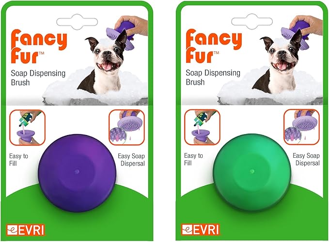 Fancy Fur FURemover Soap Dispensing Scrubber Brush, Pet Grooming Hand Brush, Reduce Shedding During Bath Time, Natural Rubber Pet Brush, Colors May Vary