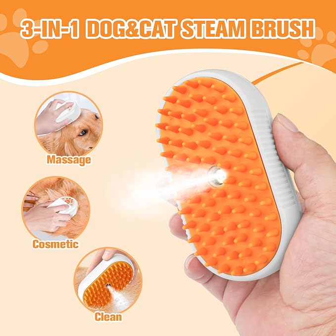 Puffease Cat Steam Brush,Spritz Defur Comb for Cats,Steam Brush for Cats Massage,Detachable Brushes to Effectively Gently Remove Dirt,Dander,Mats from Your Long and Short Hair Dogs's Coat