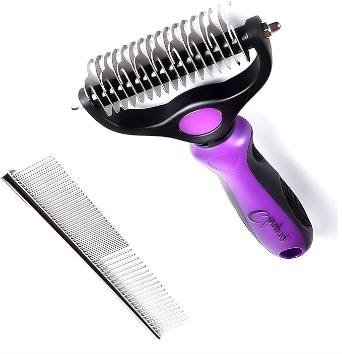 Pet Grooming Brush and Metal Comb Double Sided Long Hair Pet Undercoat Cleaner Undercoat Rake for Dogs and Cats Removes Mats and Lint Effectively removes shedding or carpeted sofa flyaway hair.