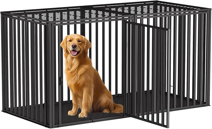Steel Tube Heavy Anti-Bite Large Dog Crate with Mat Base, 48" L x 28" H Dog Crates for Medium Large Dogs, Big Dog Cage, Dog Kennel, Puppy Dog Playpen with Top, Pet Cage, Indoor, Black2