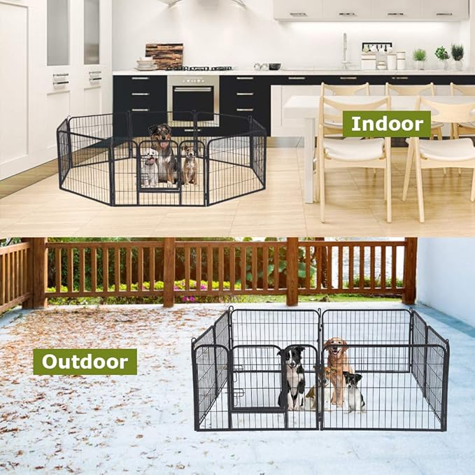 FDW "Pet Playpen 8 Panel 24â€32â€40†inch Indoor & Outdoor Folding Metal Exercise Pen & Pet Playpen Puppy Cat Exercise Fence Barrier Playpen Kennel (24"", Hammigrid)