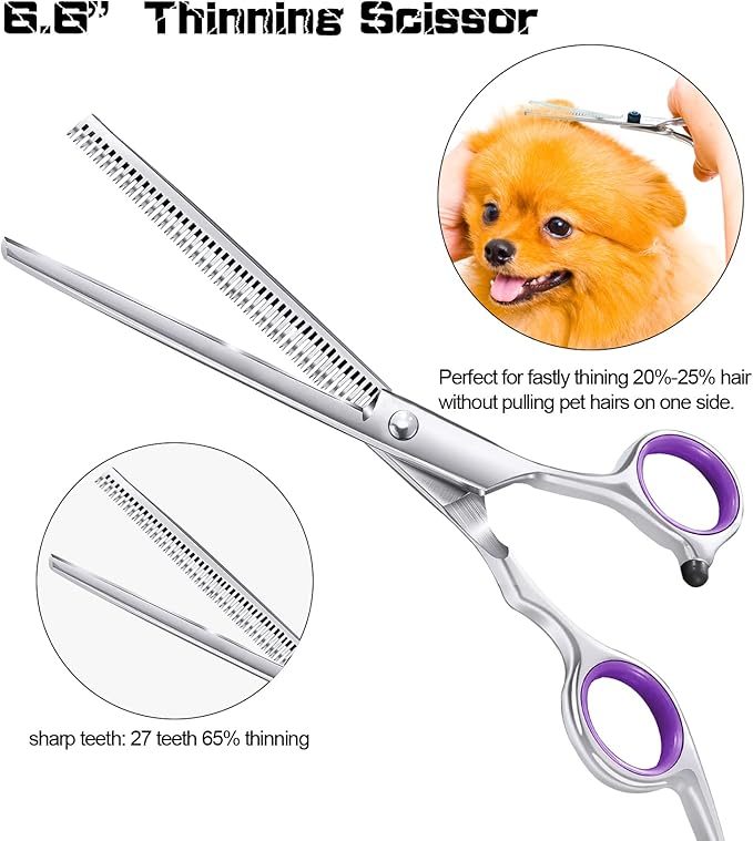 5 in 1 Dog Grooming Scissors Kit with Safety Round Tips for 4CR Stainless Steel Dogs and Cats, Professional Pet Shears, Purple, Purple-5 in 1