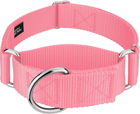 Country Brook Petz 1 1/2 Inch Martingale Heavy Duty Nylon Adjustable Dog Collar for Small, Medium, Large Breeds - Vibrant 17 Color Selection (Pink, Extra Large)