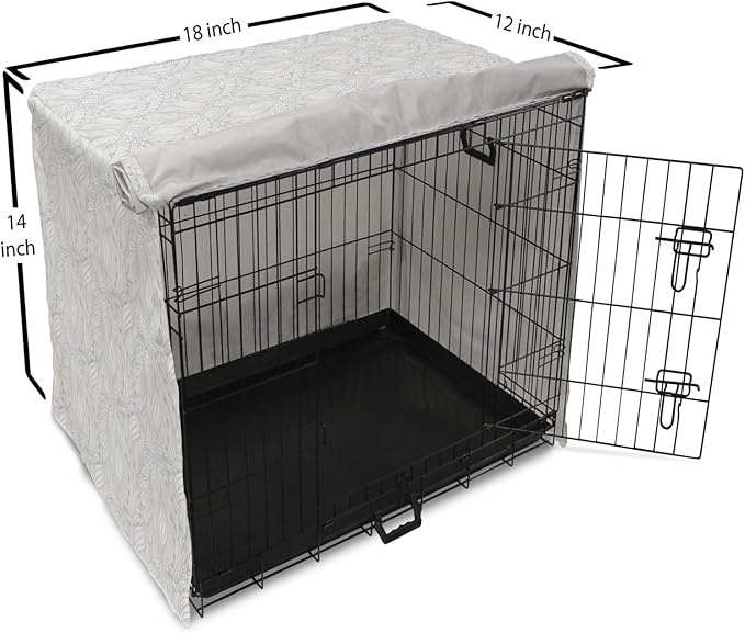 Ambesonne Grey and White Dog Crate Cover, Doodle Style Botanical Leaves Pattern Shabby Ornamental, Easy to Use Pet Kennel Cover for Small Dogs Puppies Kittens, 18 Inch, Pale Blue Grey and White