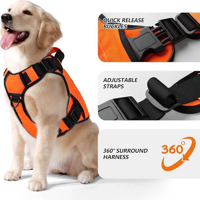 WINGOIN Orange Dog Tactical Harness for Small Dogs No Pull Adjustable Reflective K9 Military Dog Service Dog Harnesses with Handle, Metal Buckles for Dachshund, Boston Terrier, Beagle(S)