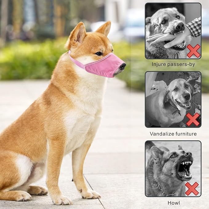 Idepet 1SET Dog Muzzles Suit,7PCS Adjustable Dog Cover Anti-Biting Barking Muzzles for Small Medium Large Extra Dog (Pink,Pack of 7)