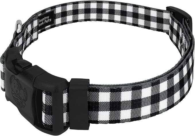 Country Brook Petz - Deluxe Black & White Buffalo Plaid Dog Collar - Made in The U.S.A. - Plaid and Argyle Collection Featuring Charming Designs (1/2 Inch, 2XS)