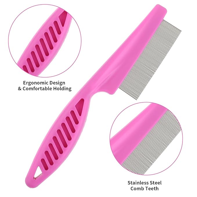 Pet Hair Comb Tear Stain Removal,2 Pack Multifunctional Pets Grooming Comb Kit 2 in 1 Dog Combs Stainless Grooming Massage Dual-Sided Comb for Knots Crust Floating Hair Tangle Fleas(Pink)