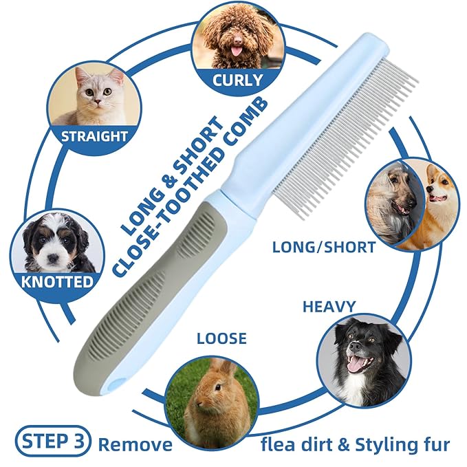 Dog Brush for Shedding,7 PCS Dog Grooming Brush Kit to De-fur,Dog Hair Slicker Deshedding Brush with Undercoat Rake Comb Bath Brush&Nail Clipper for Grooming Short Long Haired Dogs Cats Blue