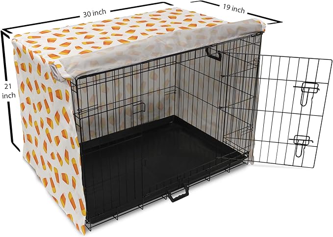 Lunarable Candy Corn Dog Crate Cover, Continuing Halloween Themed Dessert on a Plain Background, Easy to Use Pet Kennel Cover for Cats & Medium Dogs, 30 Inch, Orange Earth Yellow