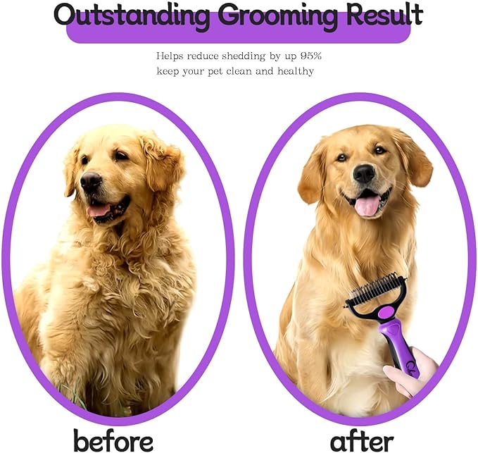 Pet Grooming Brush and Metal Comb Double Sided Long Hair Pet Undercoat Cleaner Undercoat Rake for Dogs and Cats Removes Mats and Lint Effectively removes shedding or carpeted sofa flyaway hair.