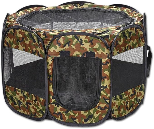Foldable Pet Dog Playpen, Pop Up Portable Cat Playpen, Indoor/Outdoor for Kitten Puppy Play Pen, Cats Crate Cage Tent with Carrying Bag, 600D Oxford (Camo Green, Small (26"x26"x18"), 8)