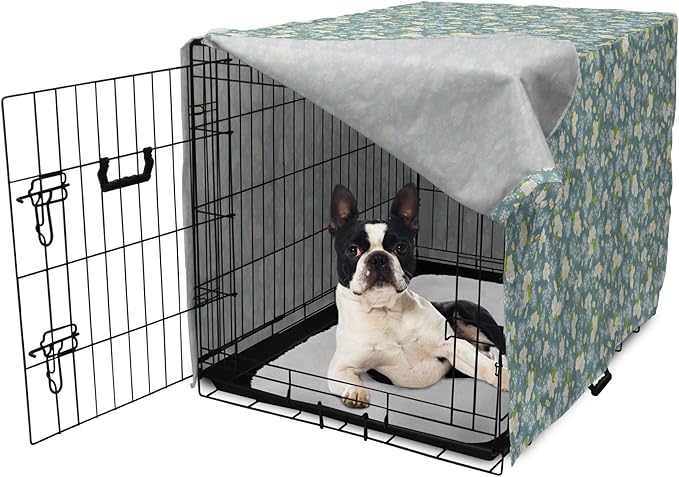 Lunarable Spring Dog Crate Cover, Pastel Tone Romantic Blossoming Flowers Pattern Vintage Garden Art, Easy to Use Pet Kennel Cover for Small Dogs Puppies Kittens, 22 Inch, Cadet Blue Eggshell
