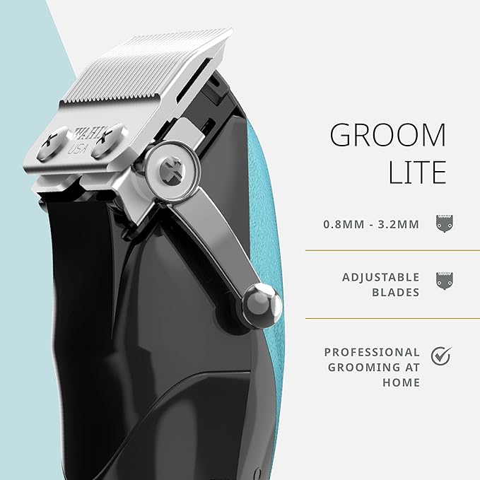 Wahl Pro Animal Groom Lite Pet Clipper - Cordless & USB Charging - Adjustable Blades - Professional Grooming Kit for Dogs, Cats & Small Pets - Black/Metallic Blue