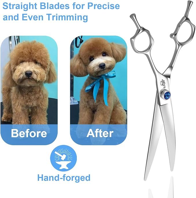 7" Curved Dog Grooming Scissors,25 Degree of Curved Blade,Premium Pet Grooming Shears for Trimming Face and Paws