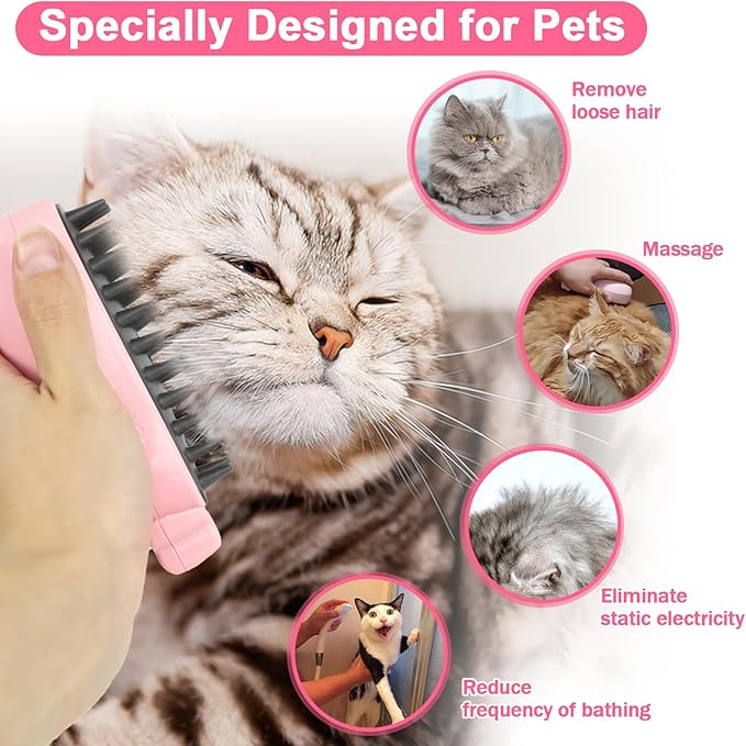 Nepfaivy Cat Steam Brush for Shedding - Spritz Defur Comb for Cats, Steamy Dog Hair Brush for Indoor Cats Massage, Pet Water Steam Spray Grooming Comb, Dog Steam Brush