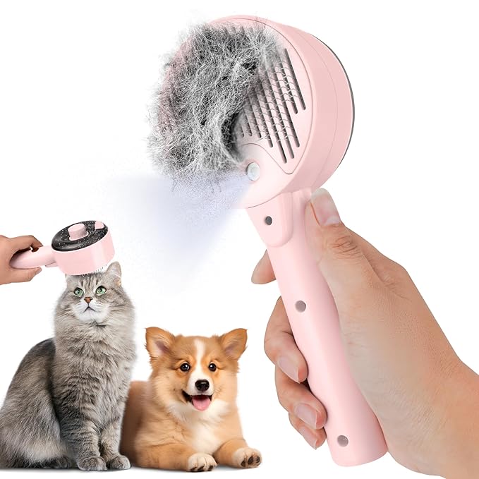 Steam Brush for Cats,3 in 1 Steamy Pet Brush Dog for Shedding for Indoor Cats,Water Brush for Cats Dogs,Spritz Defur Comb for Cats,Pet Grooming Brush Removal Comb with Spray for Cats(Pink)