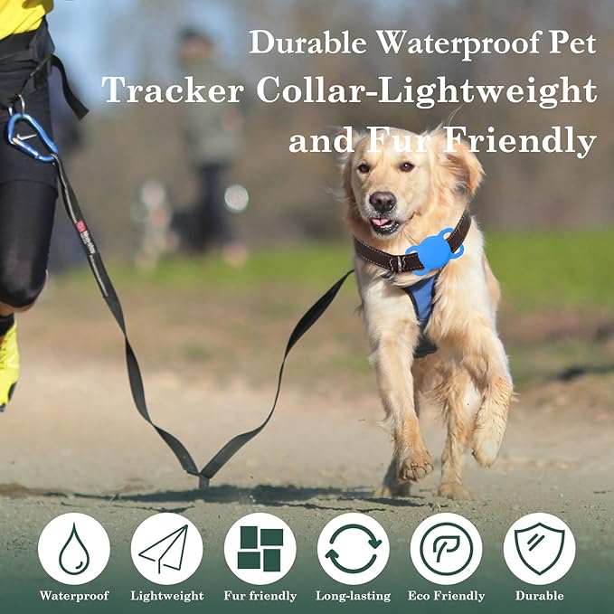 Dog Tracker with Collar Holder, Smart Pet Tracker, MFi Certificated Tracking Device, Waterproof Bluetooth, No Monthly Fee, Works with Find My, Not GPS Tracker (iOS Only) (Sky Blue, M)