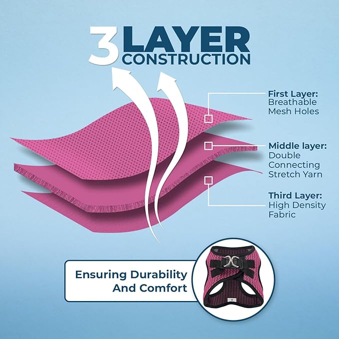 Voyager Step-in Air Dog Harness - All Weather Mesh, Reflective, No Pull Harness for Small, Medium Dogs, Cats - Secure with Hook & Loop Fastener, Buckle, Double D-Rings - Fuchsia 2-Tone, XS