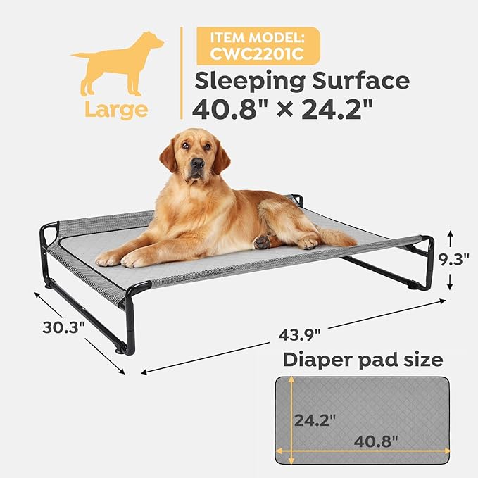 Veehoo Elevated Dog Bed with Washable Dog Pee Pads, Raised Dog Cot Bed for Large Dogs, Outdoor Dog Hammock Bed Off Ground, 100% Waterproof Reusable Puppy Pee Pads Whelping Pads, CWC2201CCP