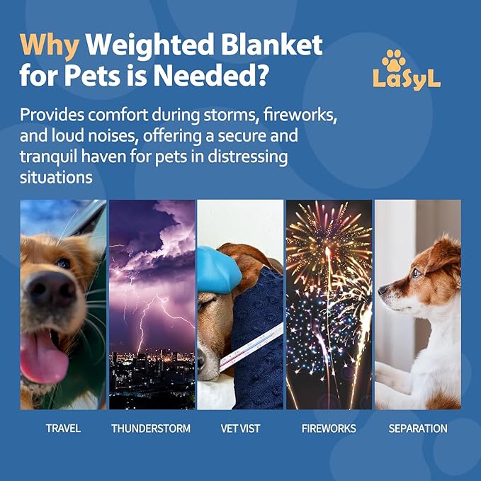 LaSyL Weighted Blanket for Pets | Thunder Blanket for Dogs Anxiety | Premium Soft Minky | Relaxation & Calming & Anti Anxiety | Blue Grey Star, Washable Small 24" L x 32" W