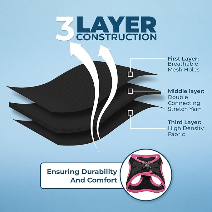 Voyager Step-in Air Dog Harness - All Weather Mesh, Reflective, No Pull Harness for Small, Medium Dogs, Cats - Secure with Hook & Loop Fastener, Buckle, Double D-Rings - Black/Pink Trim, S