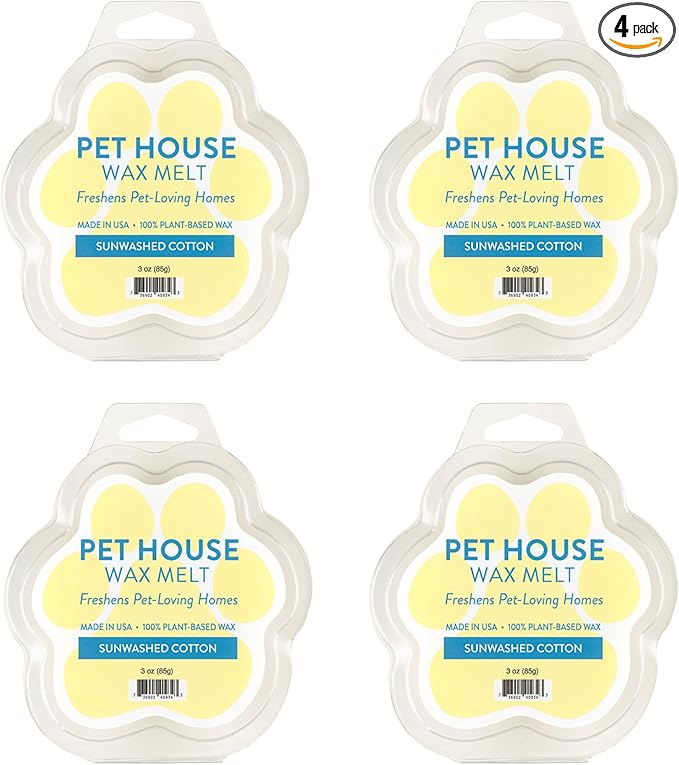 One Fur All Pet House Wax Melts - Sunwashed Cotton Pack of 4 - Odor Eliminating, Long-Lasting Scented Wax Melts - Natural, Pet-Friendly