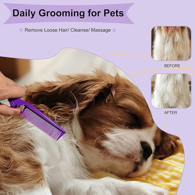 Folding Small Dog Grooming Brush - Perfect for Shih Tzus, Yorkies, and Maltipoos - Ideal Puppy Hair Brushes for Maltese and Small Breeds (Purple)