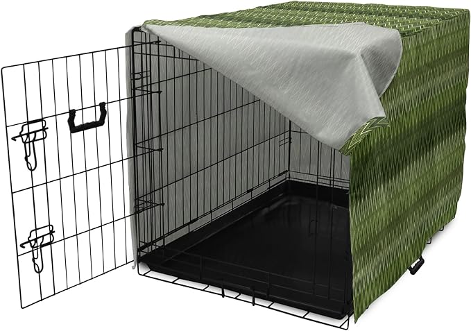 Lunarable Green Dog Crate Cover, Wavy Patterns with Triangular Shapes Abstract Zig Zag Motifs, Easy to Use Pet Kennel Cover for Medium Large Dogs, 36 Inch, Evergreen Olive Green