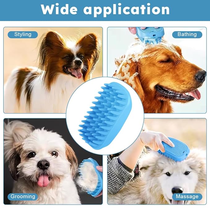 Dog Bath Brush, Pet Silicone Shampoo Brush, Rubber Shower Wash Curry Brush, Soft Shedding Bathing Brush Removes Loose & Shed Fur, for Short Long Haired Dogs Cats Massage Comb