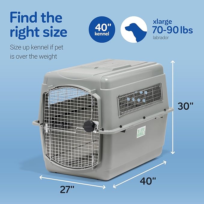 Petmate Sky Kennel - For Air and Travel, Airline Approved Dog Crate for Pets up 70-90 lbs, Heavy Duty Dog Kennel, Made in the USA- 40 Inches