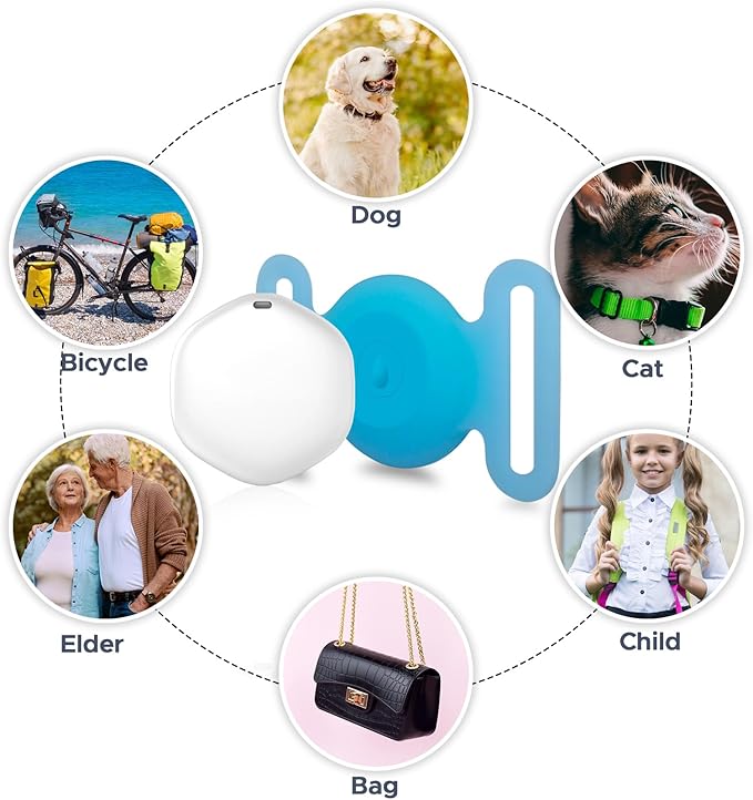 GPS Tracker for Dogs, Mini GPS Pet Tracker with Silicone Cover, IPX8 Waterproof GPS Tracker for Kids,No Monthly Fee,Work with Apple Find My(iOS Only),Dog Tracker Finder Tracker Pets(Blue-L)