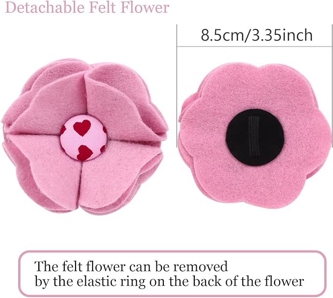 ARING PET Valentine's Day Dog Collar-Girl Dog Collar with Felt Flower, Cute Pink Heart Dog Collars Pet Collars with Metal Buckle