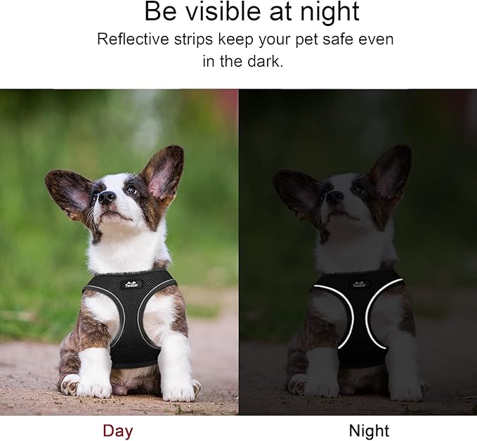 TwoEar Dog Vest Harness Reflective, No-Pull Pet Harness Easy Control with Breathable Mesh, Soft Puppy Step-in Harness No-Choke for Outdoor Walking, Training for Medium Dogs(M, Black)
