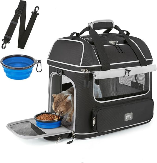 Expandable Cat Dog Carrier: NOBLE DUCK Soft-Sided Pet Carrier Airline Approved for Large Small Cats Dogs Collapsible Portable Travel Up to 25 Lbs Black