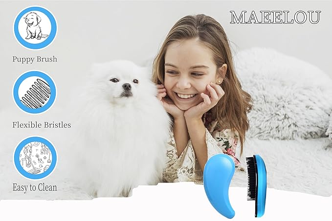 Puppy Brush for Small Dogs - Soft Dog Brush - Perfect Yorkie, Shih Tzu, Maltipoo & Maltese Grooming - Gentle Dog Hair Remover Brush for Easy Pet Hair Removal & Grooming at Home (Blue)