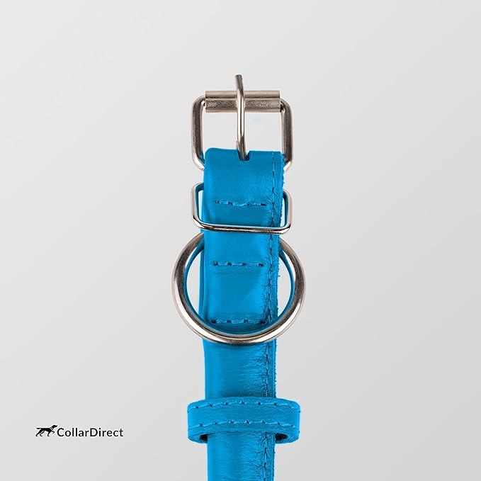 CollarDirect Rolled Leather Dog Collar, Soft Padded Round Puppy Collar, Handmade Genuine Leather Collar Dog Small Large Cat Collars 13 Colors (16-20 Inch, Blue Textured)'