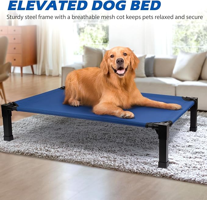 Cooling Elevated Dog Bed, Raised Dog Bed with Washable Breathable Mesh and Metal Frame, Portable Dog Cot Bed with No-Slip Feet for Outdoor and Indoor Use