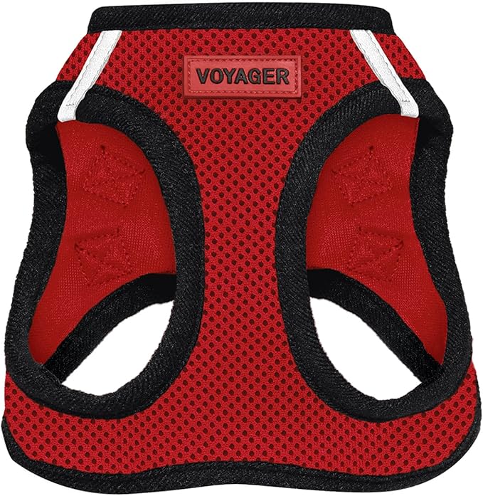 Voyager Step-in Air Dog Harness - All Weather Mesh, Reflective, No Pull Harness for Small, Medium Dogs, Cats - Secure with Hook & Loop Fastener, Buckle, Double D-Rings - Red/Black Trim, M