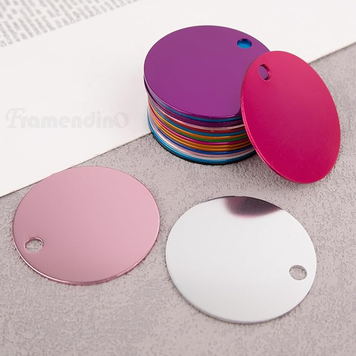 Framendino, Pet ID Tag Colorful Blank Round Double Sided Pets ID Tag Name Phone Number ID Tags Aluminum Charms