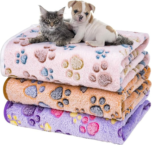 Dono 1 Pack 3 Dog Blankets, Soft Fluffy Fleece Pet Blanket Warm Sleep Mat Paw Print Design Puppy Kitten Throw Blanket Doggy Mat, Blanket for Dogs